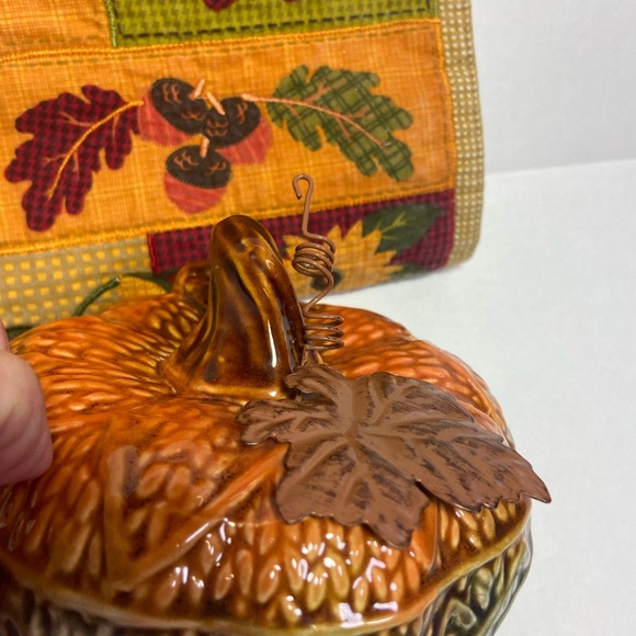 Autumn / Fall  Stoneware Ceramic Pumpkin Set with Small Table Runner - Picture 8 of 15
